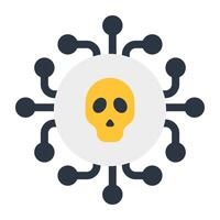 Nodes with skull, icon of network hacking vector