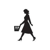 compras mujer silueta. negro vector ilustración aislado en blanco antecedentes.