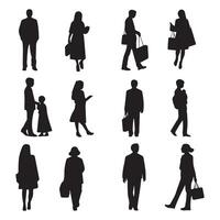 Vector set of silhouettes of people on a white background. Women and men