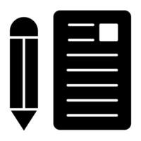 Pencil with papers, icon of article writing vector