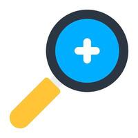 Plus sign under magnifying glass, icon of zoom in vector