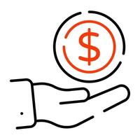Coin on hand, icon of offer money vector