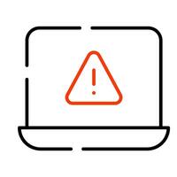 Caution sign inside laptop, icon of system error vector