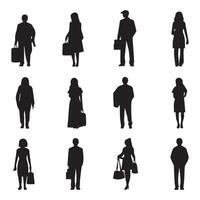 Vector set of silhouettes of people on a white background. Women and men