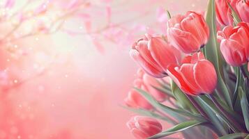 AI generated AI Generated Mother's day, Valentine's Day background concept with tulip flower. photo