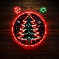 AI generated AI Generated neon Christmas tree light on the wall photo