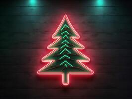 AI generated AI Generated neon Christmas tree light on the wall photo