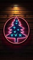 AI generated AI Generated neon Christmas tree light on the wall photo