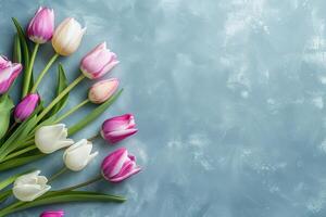 AI generated AI Generated Mother's day, Valentine's Day background concept with tulip flower. photo