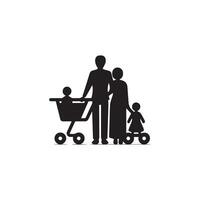 familia con compras. compras tarjeta icono. negro en blanco antecedentes. vector ilustración