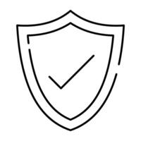 Tick mark inside shield, linear icon of verified shield vector