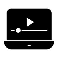 Play arrow inside laptop, icon of online video vector