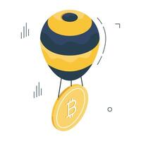 A isometric design icon of bitcoin airdrop vector