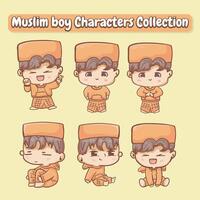 set of cute chibi muslim character vector