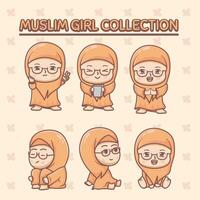 cute kawaii chibi muslim girl collection vector