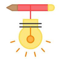 Pencil with lightbulb, concept of creative writing icon vector