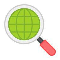 Globe under magnifying glass, flat design of search browser vector