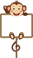 Cute monkey waving hanging a blank signboard vector