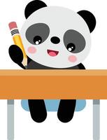 linda panda estudiando en el salón de clases vector