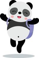 Happy panda student with backpack on his back vector