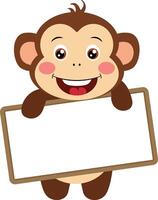 Cute monkey with a blank signboard vector