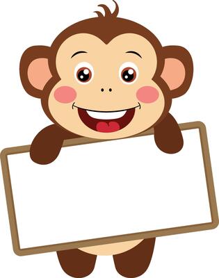 Cute monkey with a blank signboard