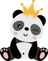 Cute king panda sitting with crown vector