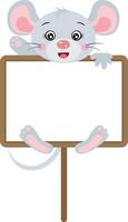 Cute mouse waving hanging a blank signboard vector