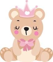 Baby girl teddy bear sitting with crown vector