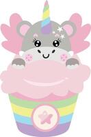 Funny unicorn hippo in ice cream vector