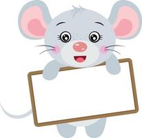 Cute mouse with a blank signboard vector