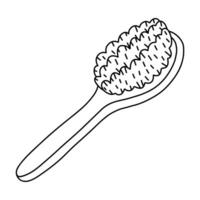 Cute doodle of wooden brush for anti cellulite massage, body and skin care. Natural tool for peeling, scrub and home spa procedure. Simple funny clipart with hand drawn outline isolated on white vector