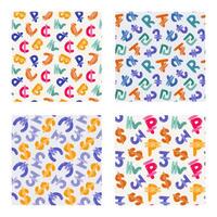 Bundle of playful simple seamless pattern with international currency symbols. Bright background with hand drawn doodle of money signs in naive style for wrapping paper, background, fabric, scrapbook. vector