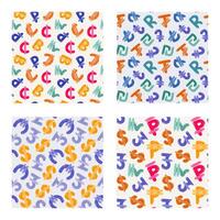 Bundle of playful simple seamless pattern with international currency symbols. Bright background with hand drawn doodle of money signs in naive style for wrapping paper, background, fabric, scrapbook. vector