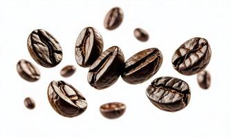 AI generated Coffee beans levitate on a white background photo