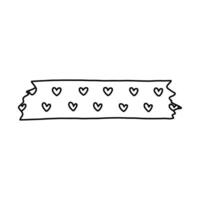 Cute doodle washi tape stripe with heart pattern. Adhesive tape with black and white ornament. Aesthetic decorative scotch tape with ragged edges for scrapbook, planner, notebook, craft vector