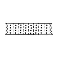 Cute doodle washi tape stripe with circle, dotted line pattern. Adhesive tape with black and white ornament. Aesthetic decorative scotch tape with ragged edges for scrapbook, planner, notebook, craft vector