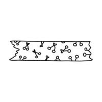 Cute doodle washi tape stripe with cherry pattern. Adhesive tape with black and white ornament. Aesthetic decorative scotch tape with ragged edges for scrapbook, planner, notebook, craft vector