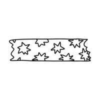 Cute doodle washi tape stripe with hand drawn star pattern. Adhesive tape with black and white ornament. Aesthetic decorative scotch tape with ragged edges for scrapbook, planner, notebook, craft vector