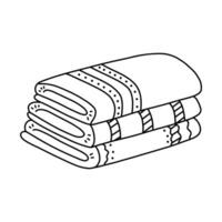 Cute hand drawn stack of folded towels for shower and bathe. Bath rolled towels from fabric and microfiber, bathroom textile, hygiene accessory. Simple funny doodle with hand drawn outline vector