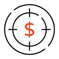 Dollar under magnifying glass, icon of financial target vector