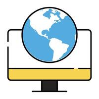 Globe inside monitor, icon of computer browser vector