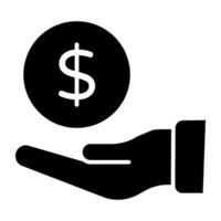 Hand giving money icon in solid design vector