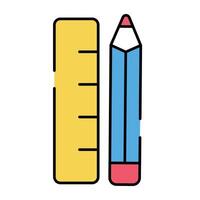 Pencil with scale, vector design of stationery tools