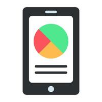 Pie chart inside smartphone, flat design of mobile analytics vector