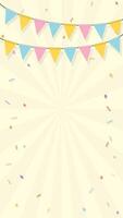 Colorful hanging flag garlands vector illustration. Party background vertical template have blank space.