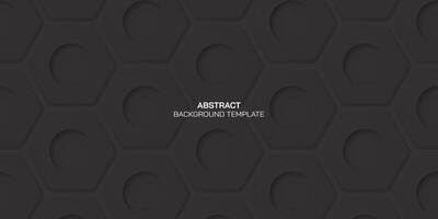 Abstract matt black embossed hexagon paper cut style vector illustration background. Black honeycomb pattern background.