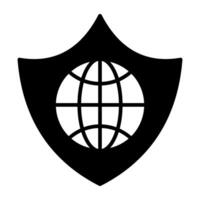 Globe inside shield, solid design of global security vector