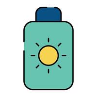 Sun on bottle denoting concept of sunblock vector