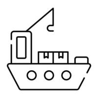 A linear design icon of cargo boat loading vector
